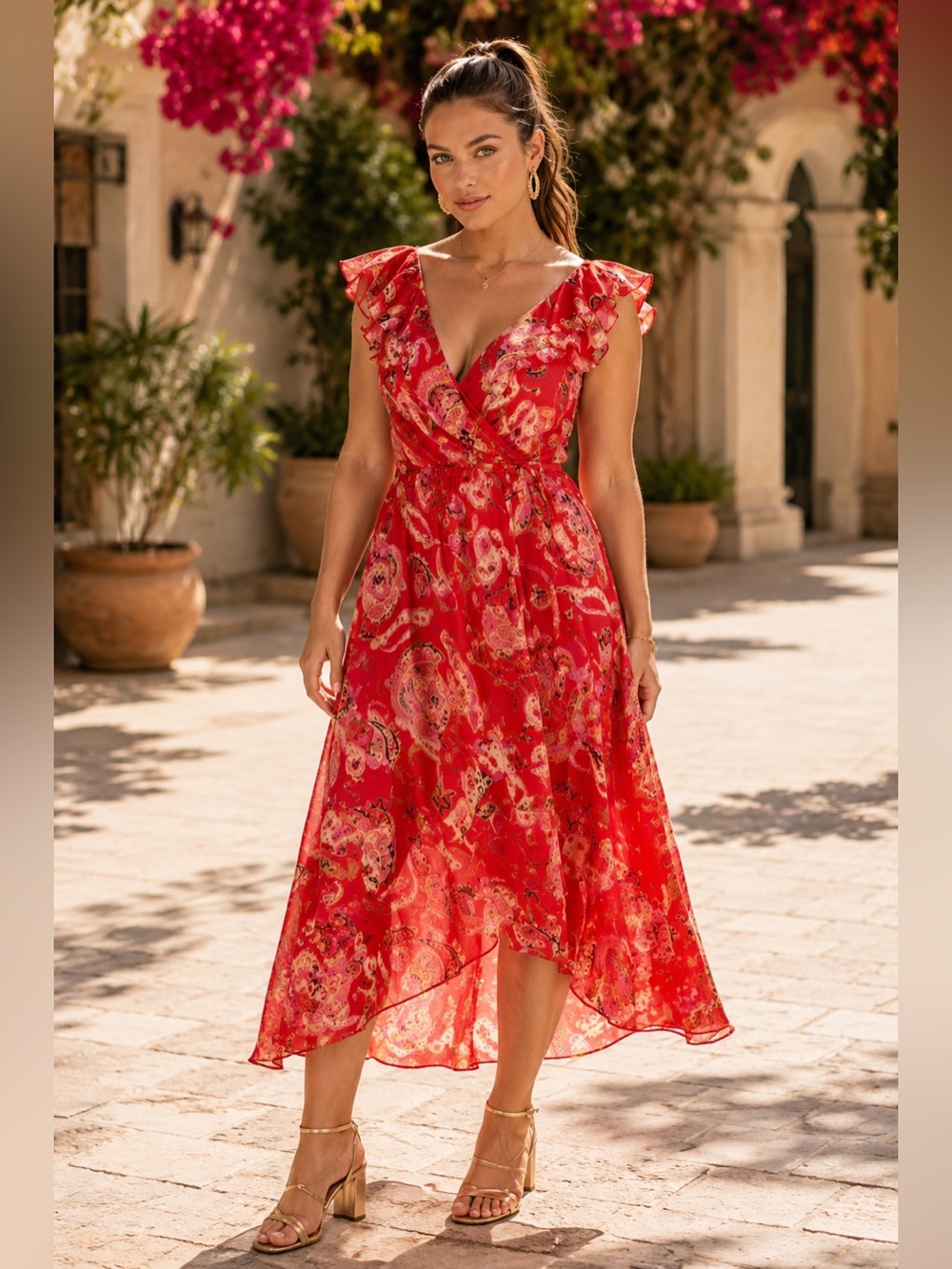 Jonathan Martin Vibrant Red Midi Dress